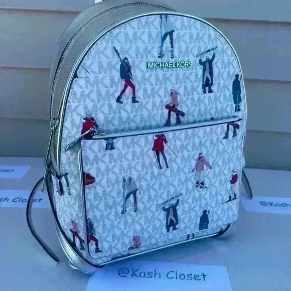 Michael Kors Backpack Adina Medium Jet Set Girls MK Signature Bright White Multi - Picture 2 of 12